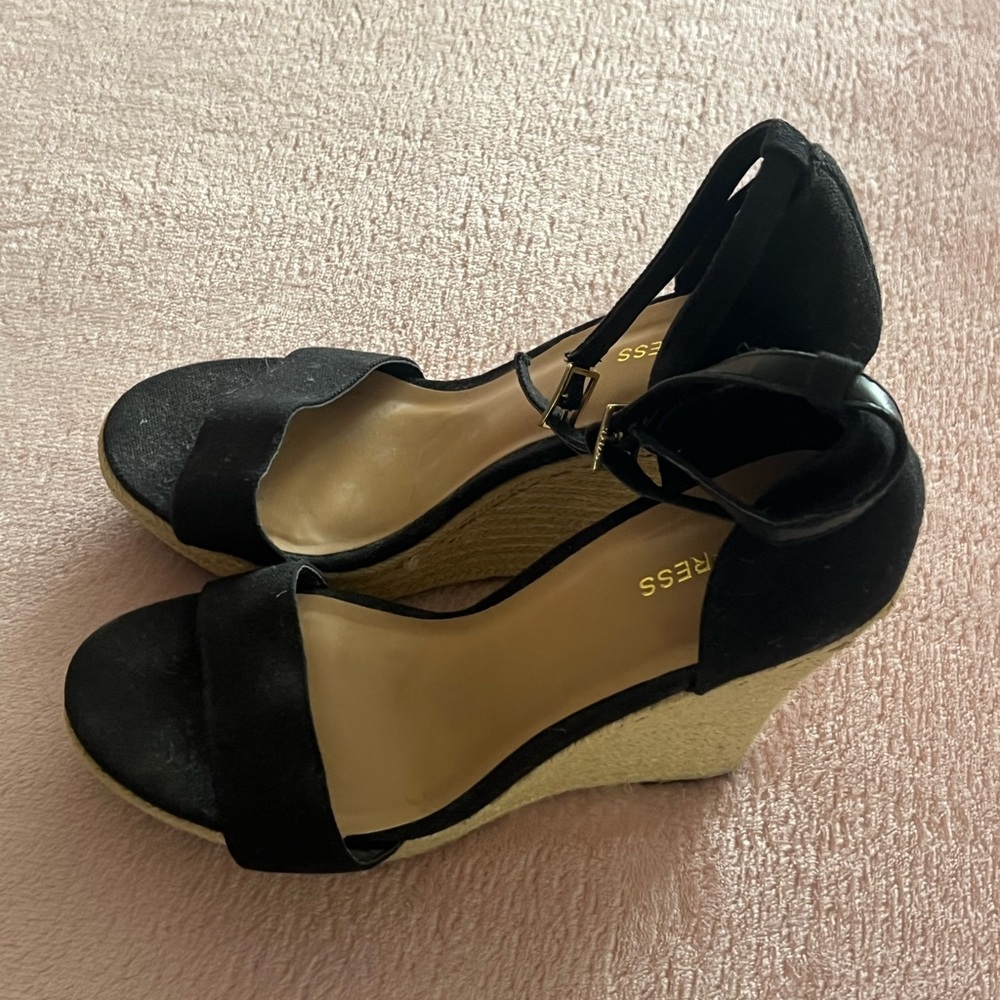 Express Black Suede Platform Heel Wedges